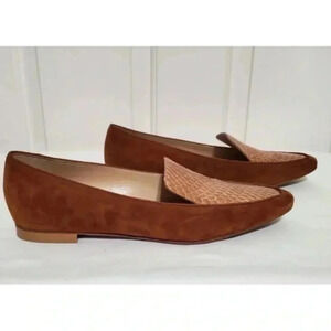 Lafayette 148 Brown Suede Leather Flat Shoes SZ 37.5/7 Hand Made in Italy